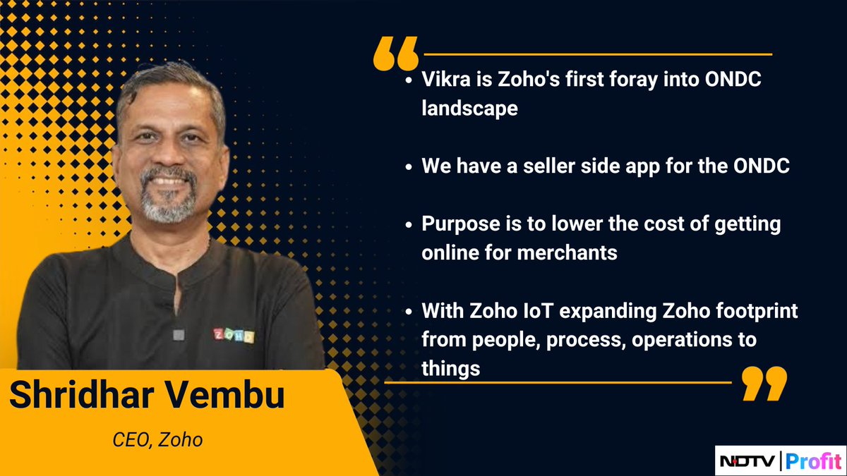 NDTVProfitAlpha's tweet photo. #Zoho IoT to widen the company's reach beyond people and processes, says Shridhar Vembu on the launch of #Vikra and #ZohoIoT. @svembu

For the latest news and updates, visit: https://t.co/by4FF5oyu4 https://t.co/rA8wRhgD50