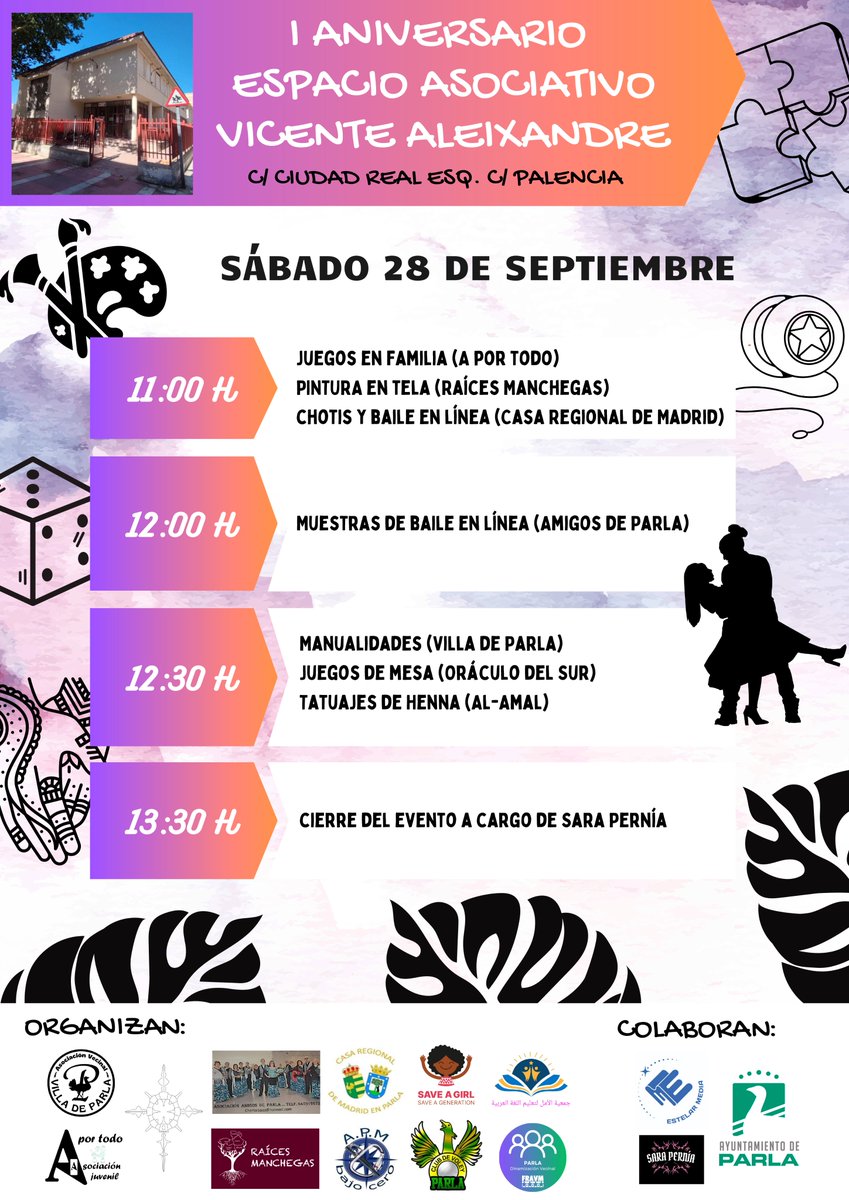 AytoParla's tweet photo. No te pierdas las actividades que tenemos este fin de semana:
✅Semana Europea Deporte: 27 y 28 septiembre con 3 rutas deportivas caminando, en bicicleta o patines. 
✅Sábado 28 septiembre, I Aniversario del Espacio Asociativo Vicente Aleixandre. Desde las 11 h y hasta mediodía. https://t.co/EweWEIkiwh