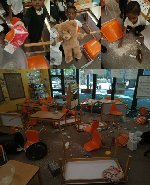 Y1 began their Goldilocks unit in English this week. They returned to class after playtime to find the class was a huge mess! They hunted around the classroom looking for clues to find out who the perpetrator was. They found some excellent clues and found out it was GOLDILOCKS!