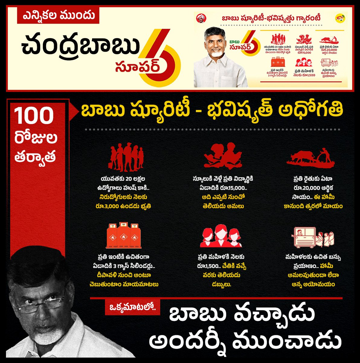 JaganannaCNCTS's tweet image. బాబు షూరిటీ...లేదు గ్యారంటీ..

#MosagaduBabu #CBNFailedCM #YSJaganDemandsProbeIntoTTD #AndhraPradesh #YSRCP