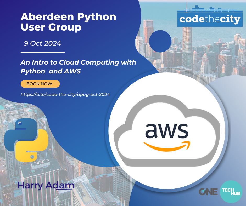 On Weds, 9th October,  Harry Adam will give an Introduction to Cloud Computing with Python and AWS. 

Join us for pizza and drinks, bring a laptop. Try some of the techniques that Harry will set as a challenge. 

buff.ly/3TDLfV8 

#AWS #Python #Aberdeen #cloudcomputing