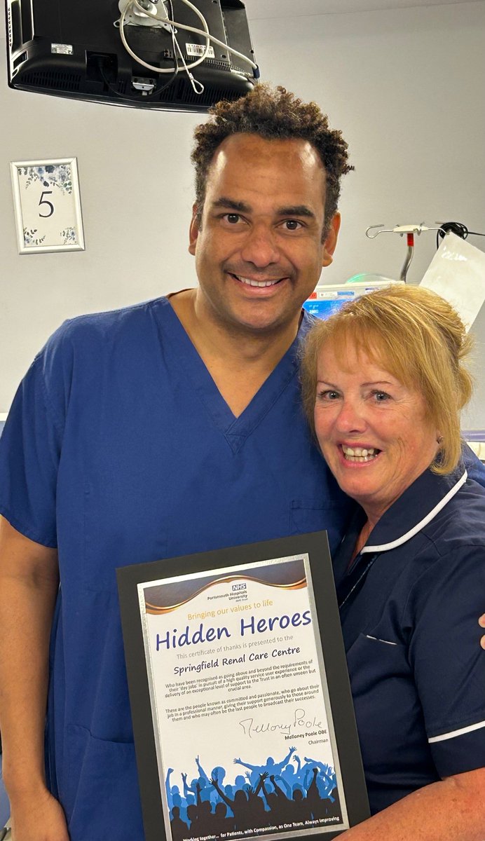 PHU Organisational Development (@phu_od) on Twitter photo Melloney Poole OBE, Chair of <a href="/PHU_NHS/">Portsmouth Hospitals University NHST</a> was delighted to present a Hidden Heroes award to Springfield Renal Care Centre, a nurse led unit at Bognor Hospital who provide haemodialysis to our patients. Melloney was inspired by the teams commitment, compassion and skills @LizRix_PHU Melloney Poole OBE, Chair of <a href="/PHU_NHS/">Portsmouth Hospitals University NHST</a> was delighted to present a Hidden Heroes award to Springfield Renal Care Centre, a nurse led unit at Bognor Hospital who provide haemodialysis to our patients. Melloney was inspired by the teams commitment, compassion and skills @LizRix_PHU