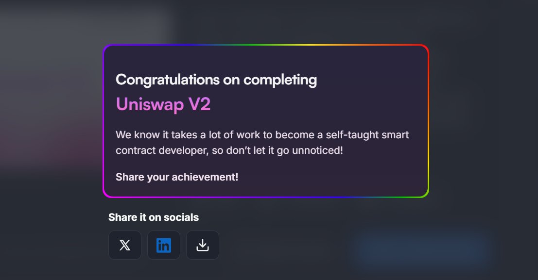 Bryan_Conquer22's tweet image. I recently completed the #Uniswap V2 course on @CyfrinUpdraft to sharpen my Solidity development skills and dive deeper into decentralized finance.
So, how does Uniswap V2 work, and how can you leverage it in your smart contracts?
#solidityDeveloper
