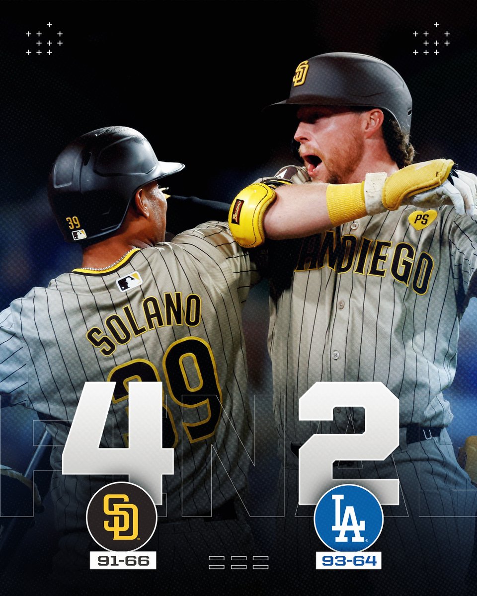 The San Diego @Padres: -Clinched a #postseason berth -WITH A GAME-ENDING  TRIPLE PLAY -Only trail L.A. by TWO GAMES in the NL West