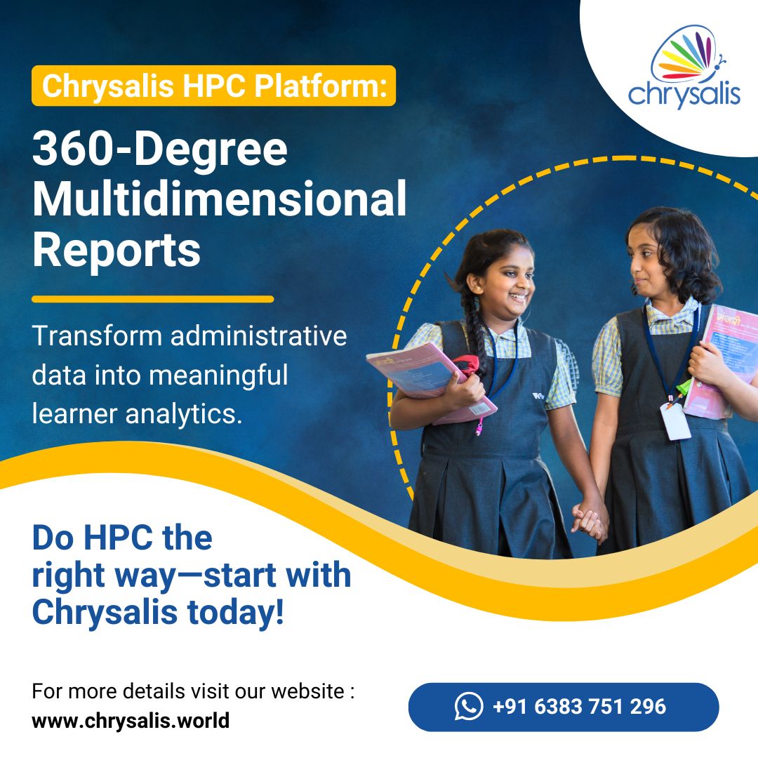 Chrysalis_world's tweet image. Chrysalis HPC Platform: 360-Degree Multidimensional Reports.
Transform administrative data into meaningful learner analytics.

Do HPC the right way—start with Chrysalis today!

#HPC #holisticprogresscard #CBSE #K12 #school
