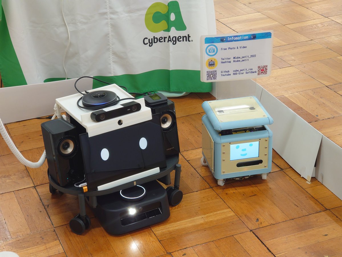 ohira83's tweet photo. ROSConJP2024のかわいいロボットが集合してます！
#cube_petit #EscortAI #ROSConJP2024 https://t.co/VMwPh9o0WF