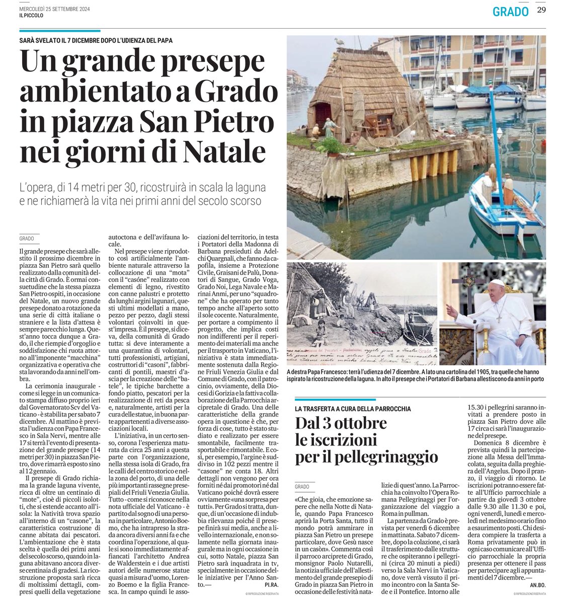 .<a href="/srmcarla/">Francesca Bertaina</a> -
Buongiorno l'articolo che allego spiega il motivo per cui ho davvero poco tempo a disposizione - è con soddisfazione, infatti, che che quest'anno per Natale in piazza San Pietro sarà allestito un grande presepe di Grado -
<a href="/mariacr28250504/">maria cristina lazzi</a> <a href="/giorgiobigi1/">giorgio bigi</a> <a href="/marina52182/">Marina 🌹🐞🦉</a>