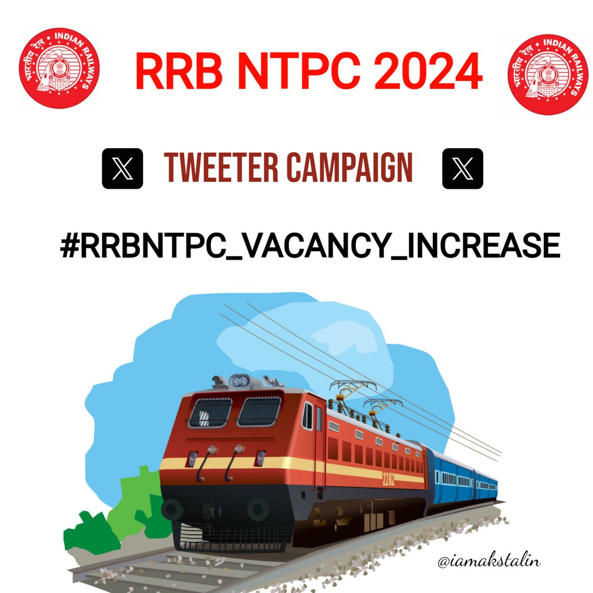 iamAKstalin's tweet photo. #RRBNTPC_VACANCY_INCREASE
साथियों RRB NTPC  रेलवे की भर्ती में सीट बढ़वाना है ।
जोर लगाइये नंबर 1 ट्रेंडिंग लाईये ।
बेरोजगारी चरम पे है ।
इतनी सीट से खुछ नही होगा ।
सीट बढ़ाइए सरकार । https://t.co/5Br7M8TTCa