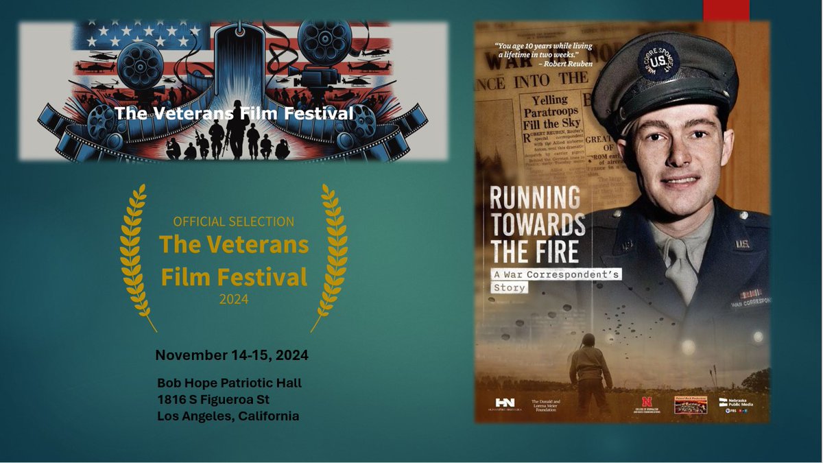 Amazing news! "Running Towards the Fire  - A War Correspond..." was just selected by The Veterans Film Festival in Los Angeles.