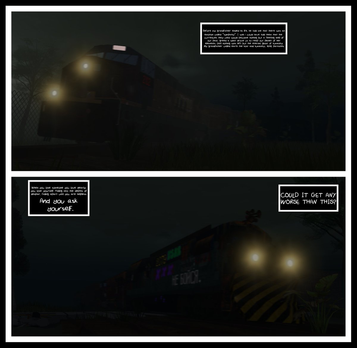 Sneakystevegod's tweet photo. SIDE TRACKED - One of my projects from 2022 focusing on a dystopian world and how railroads are the backbone for survival of those who live in it https://t.co/wmdeF3hTV0