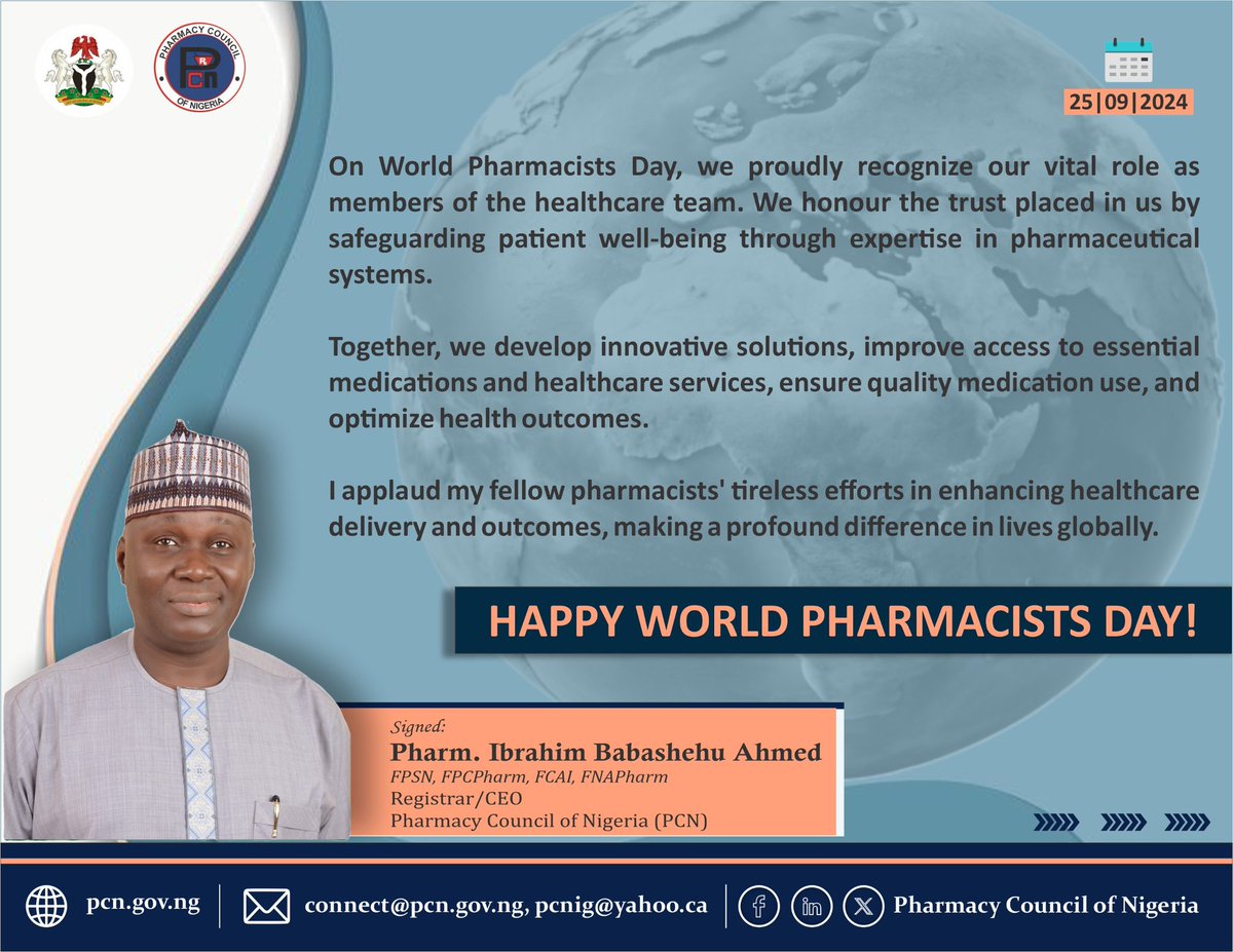 HAPPY WORLD PHARMACISTS DAY!!! 🎉🎉🎉

#MeetingGlobalHealthNeeds
#WorldPharmacistsDay 
#WPD2024 
#PCN