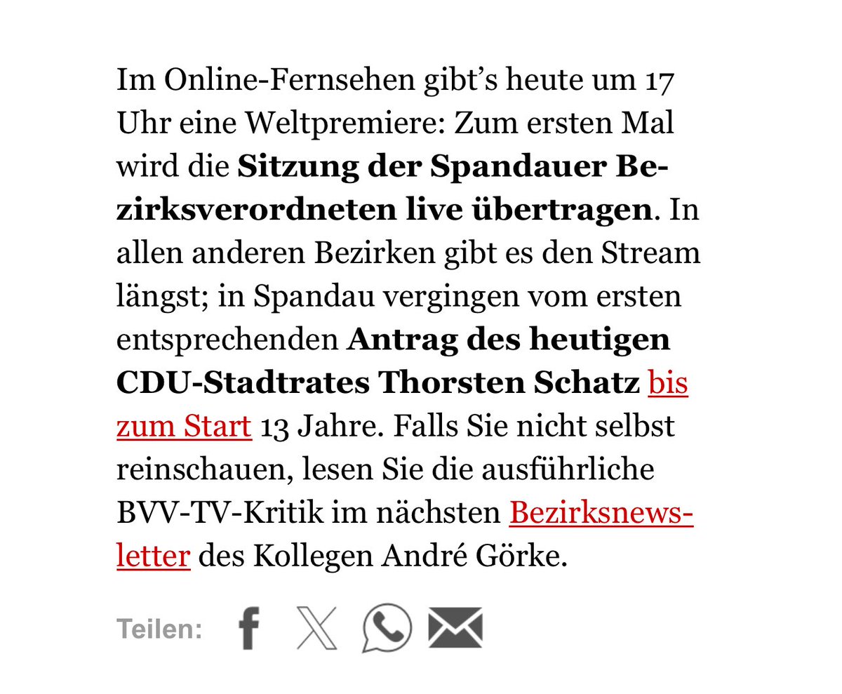 Manchmal braucht es halt länger bis sich gute Ideen durchsetzen. 😜 Freue mich aber, dass nun eine breite Mehrheit dafür ist und es endlich los geht. Daher: #bvvspandau, heute, ab 17 Uhr, offline im Rathaus #Spandau oder online in diesem Internet unter berlin.de/ba-spandau/pol…