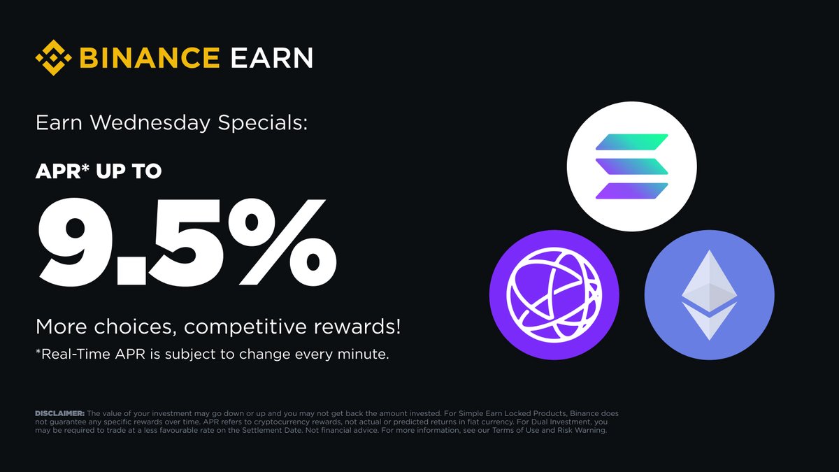 binance's tweet photo. #BinanceEarn Wednesday is here! 

Explore new limited-time offers with APRs up to 9.5%!

Don’t miss out ➡️ https://t.co/Ly7T07W0gP https://t.co/b2ABRutrBA