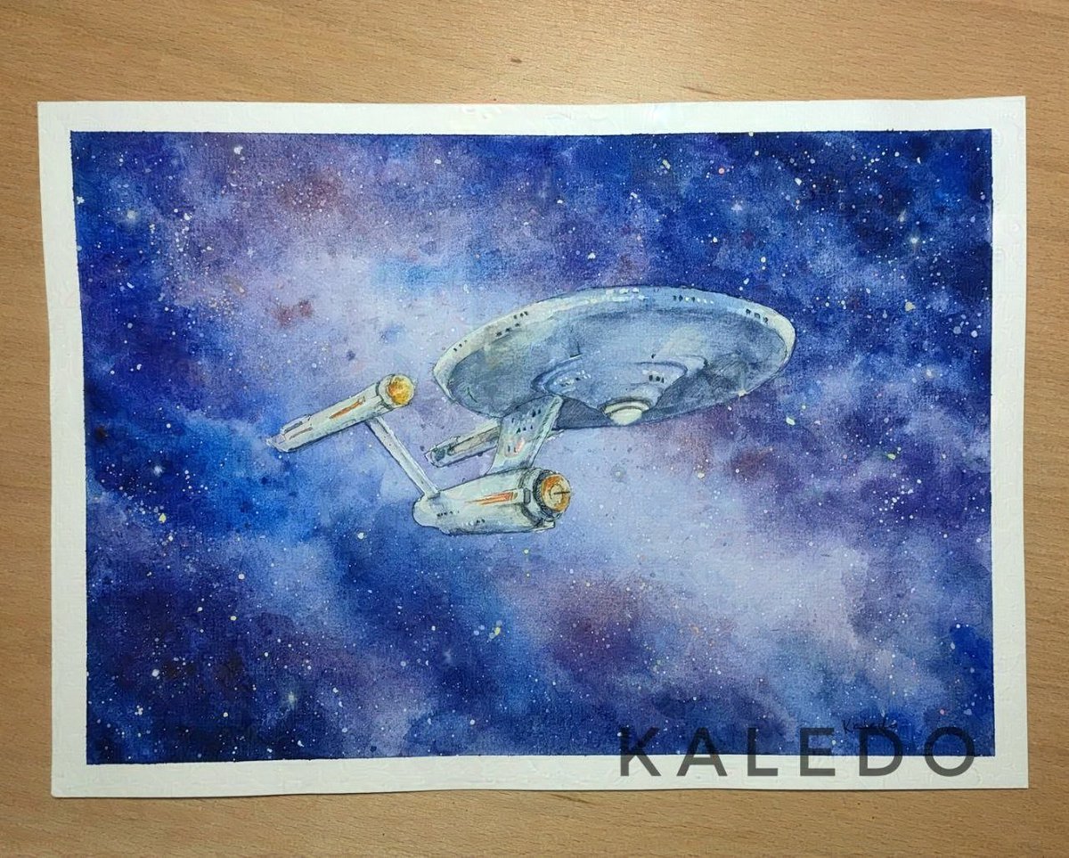 kaledo69's tweet image. Enterprise from Star Trek.
Watercolors on paper
#startrek #fanart #Watercolors