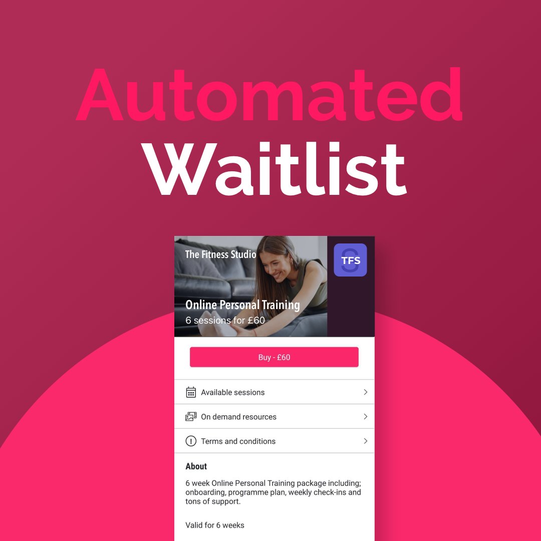We all want fully booked classes 🙌

Our automated waitlists feature is not only included within our base plan, but also allows you to keep your sessions fully booked without the need to lift a finger.

Drop us a message to find out more!