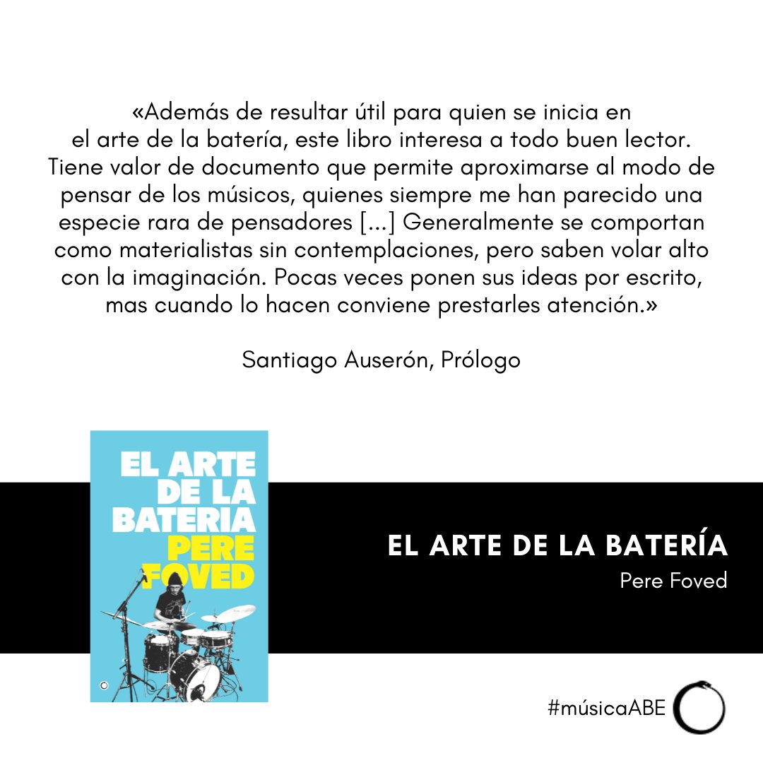 🥁 "El arte de la batería" de <a href="/PereFoved/">Pere Foved</a> es un recorrido por los secretos del instrumento, la profesión y el arte de hacer música con un sonido único y propio🎶.
Disponible desde hoy, 25 de septiembre. Prólogo de Santiago Auserón.
#musicaABE  
👉 antonibosch.com/libro/el-arte-…