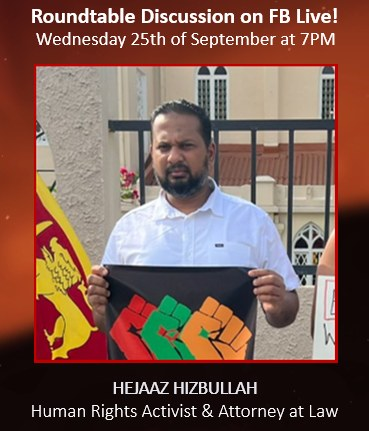 GoodGovYaya's tweet photo. Join us TONIGHT at 7 PM as we welcome Human Rights Activist &amp; Attorney-at-Law Hejaaz Hizbullah to the #GGYRoundtable!

We’ll discuss the current state of justice, accountability &amp; law and order in Sri Lanka under the new administration. 

Tune in live on FB &amp; YouTube!

#SriLanka https://t.co/URr6RAzYOF