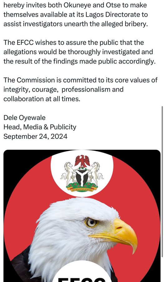 instablog9ja's tweet photo. EFCC releases press statement regarding VeryDarkMan’s trending video; orders investigation of N15million Bobrisky’s allegations against EFCC officers. https://t.co/UjrFkllv9x