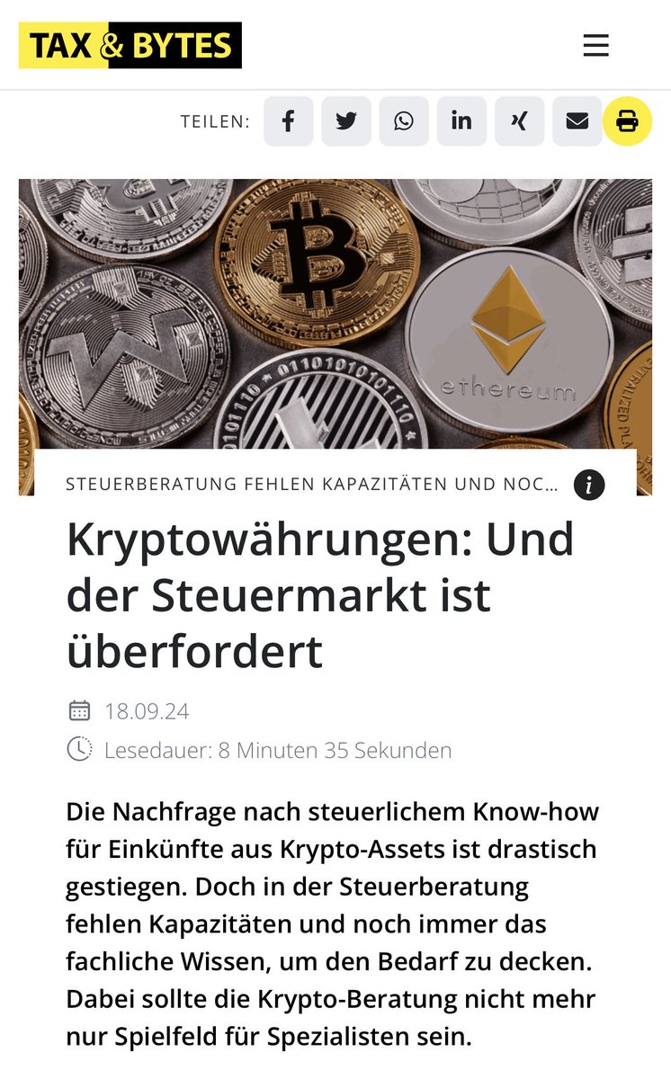 Via Tax &amp; Bytes:

"Kryptowährungen: Und der Steuermarkt ist überfordert"

👉 taxandbytes.de/360/kryptowaeh….