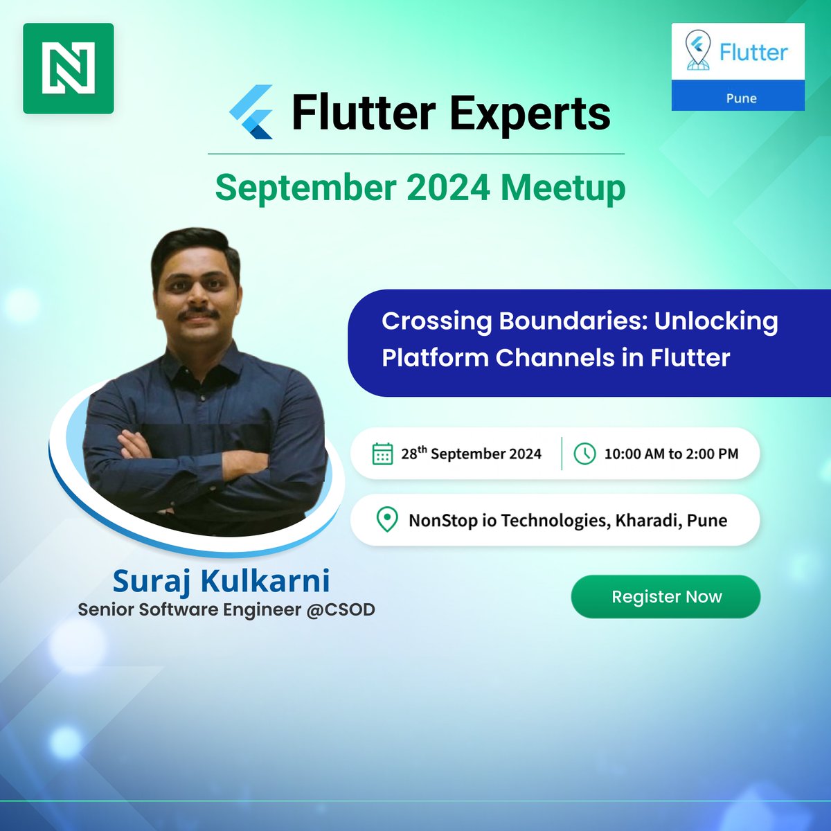 NonStopio's tweet image. Registered for the #𝐅𝐥𝐮𝐭𝐭𝐞𝐫 𝐄𝐱𝐩𝐞𝐫𝐭𝐬 #𝐌𝐞𝐞𝐭𝐮𝐩 - 𝐒𝐞𝐩𝐭𝐞𝐦𝐛𝐞𝐫 2024 Edition yet?
Join speaker Suraj Kulkarni for a session - exploring the limitless possibilities of Flutter&apos;s platform channels.

𝐑𝐞𝐠𝐢𝐬𝐭𝐞𝐫 : shorturl.at/Tr8vh
@flutterpune