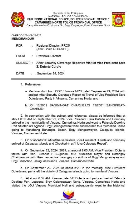 iMPACTPH2019's tweet image. 'FAKE NEWS'? POLICE REPORT CONFIRMS SARA'S CALAGUAS BEACH RESORT TRIP

LOOK: After security coverage report confirming VP Sara Duterte departed Calaguas Island at around 6:28 a.m. on Monday, September 23, the day of the scheduled House plenary debates on the proposed OVP budget.