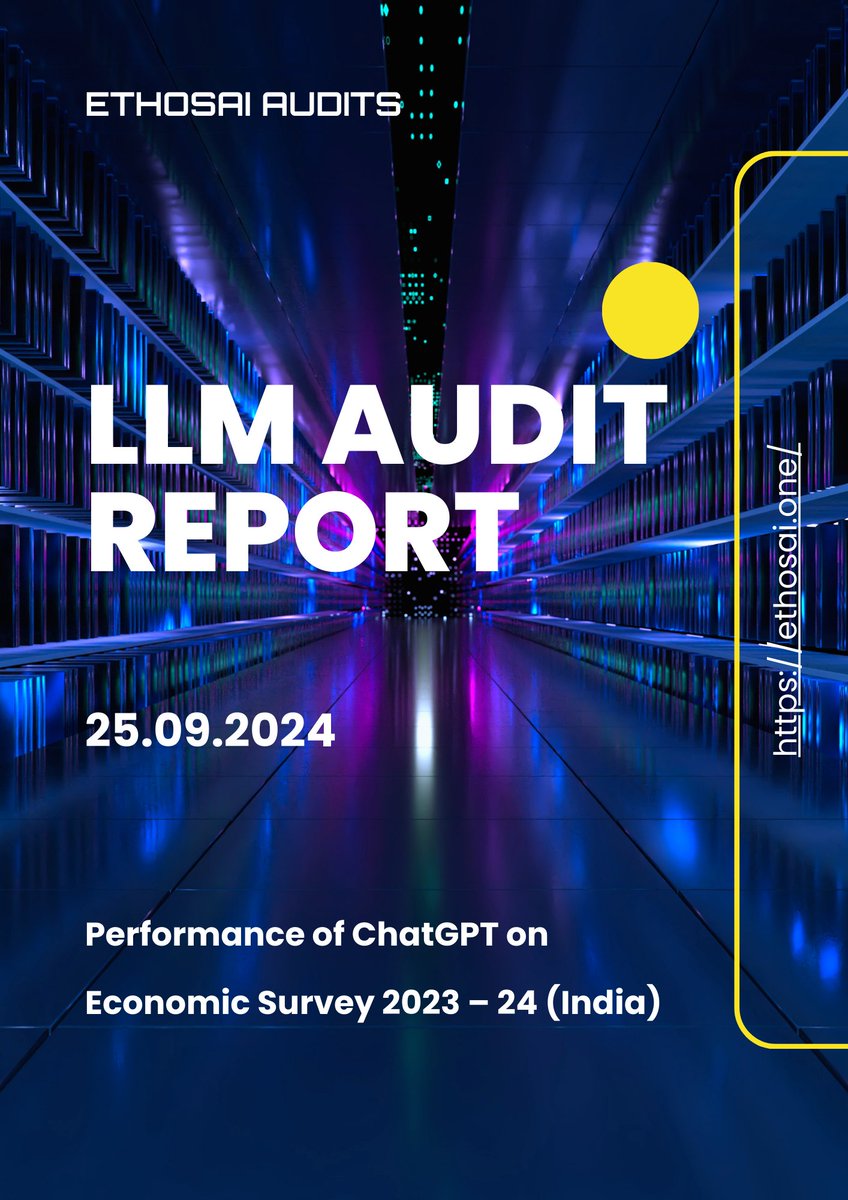 EthosAIOne's tweet photo. @ChatGPTapp  vs. Economic Survey India 2023-24: How did it do?  We put ChatGPT's understanding to the test via our Eval engine!  

Our first LLM audit report reveals the results.  

Download : https://t.co/mPoX5emyxJ

#ChatGPTAudit #LLMAudit #EconomicSurveyAI #EconomicSurveyLLM https://t.co/hzf6Rd76wv