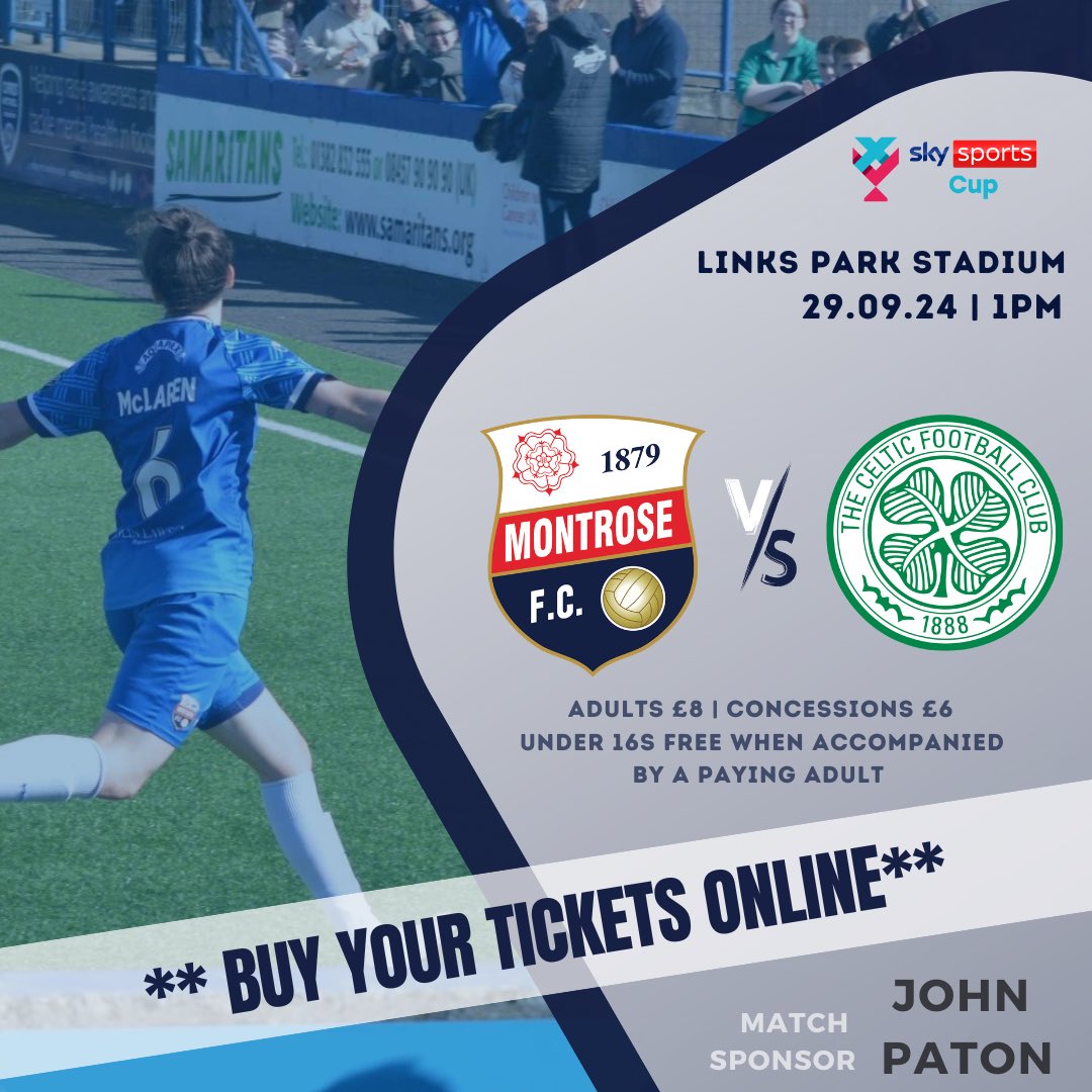 MontroseFCW's tweet photo. 𝗦𝗸𝘆 𝗦𝗽𝗼𝗿𝘁𝘀 𝗖𝘂𝗽! 🏆

We are back at home this Sunday to face @CelticFCWomen in the Sky Sports Cup! 

Buy Tickets Now - https://t.co/RQUKfRGO7u

🎥 - https://t.co/5VCXf0Q6nS

𝗠𝗮𝘁𝗰𝗵 𝗦𝗽𝗼𝗻𝘀𝗼𝗿 - John Paton 🤝 https://t.co/tOhf6x0T3E