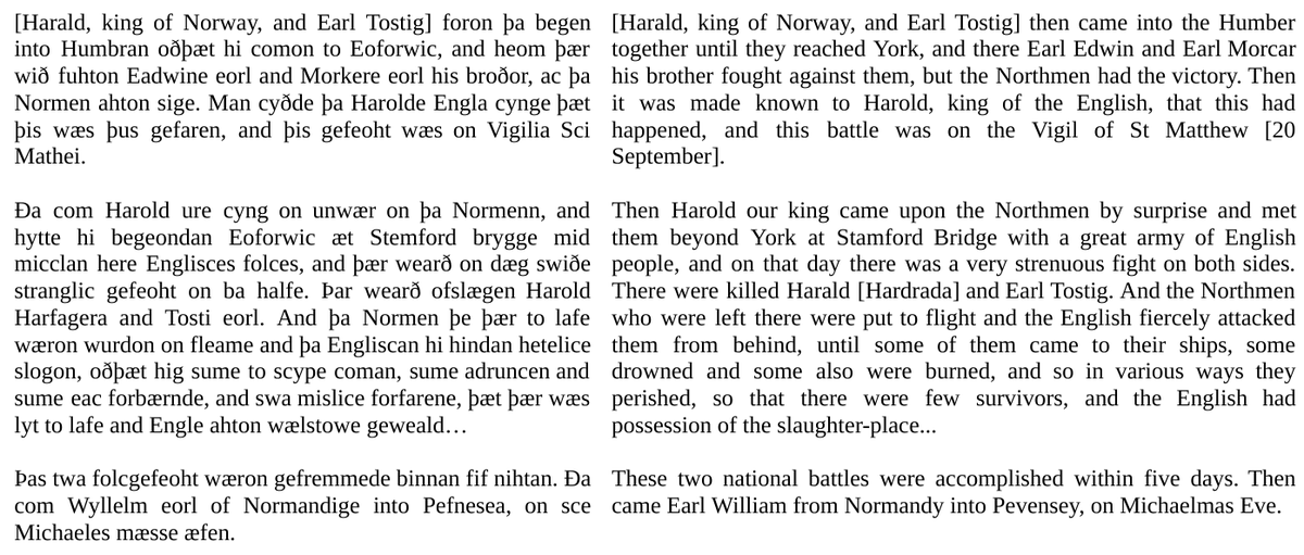 ClerkofOxford's tweet photo. On 25 September 1066, Harold Godwineson defeated Harald, king of Norway, and his own brother Tostig in battle at Stamford Bridge. The Anglo-Saxon Chronicle says it was the second major battle in five days - and another was looming. Within weeks, Harold would die at Hastings. https://t.co/zmaGGZmDTJ