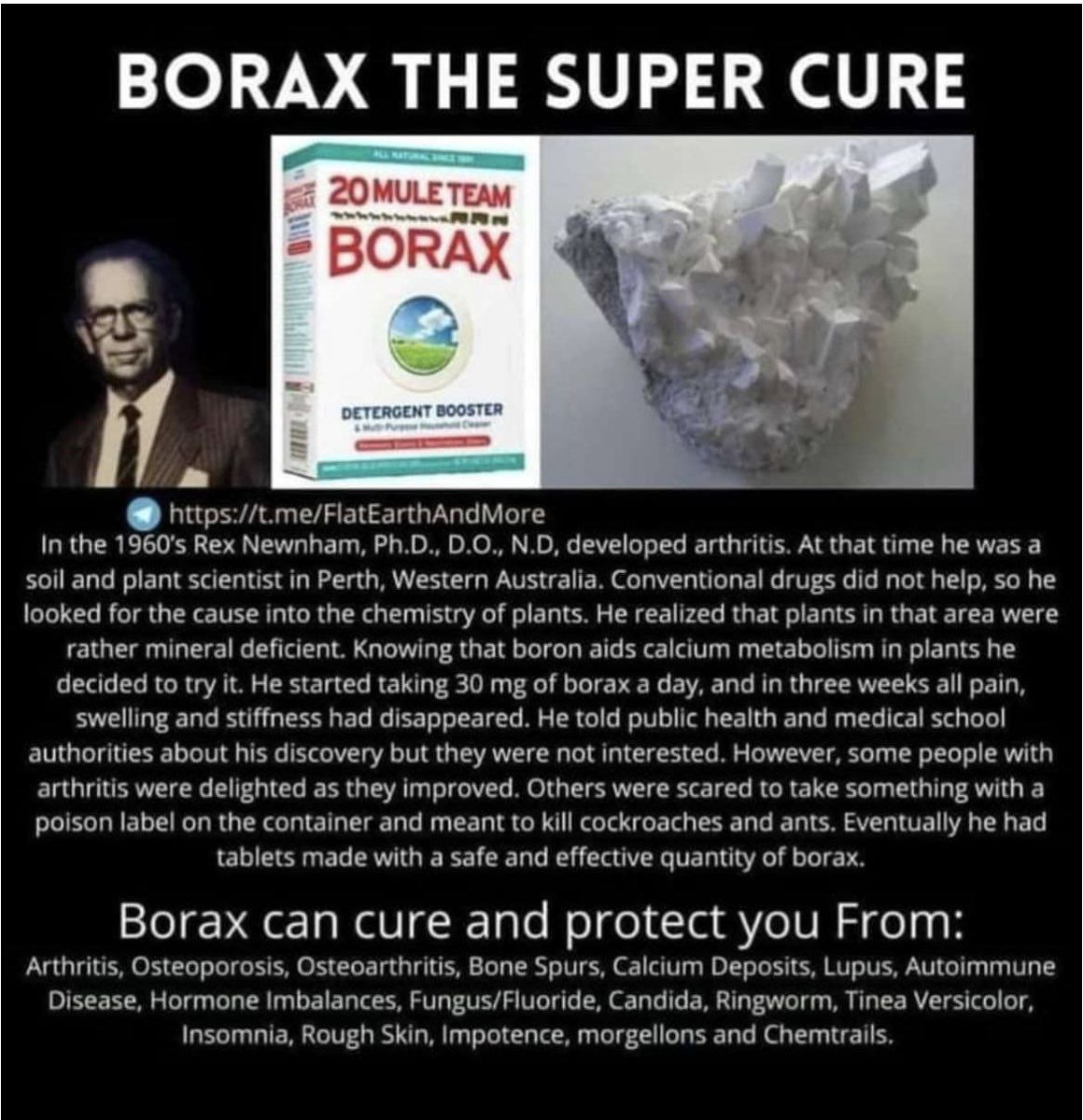 CMDRVALTHOR's tweet image. Detox bath once a week using 1 Cup Borax, 1 Cup Epson salt, and a half a cup of baking soda~ in as high of water as you can stand for at least 30 minutes! 

Borax can protect you From:
⬇️⬇️⬇️⬇️⬇️⬇️⬇️⬇️⬇️⬇️⬇️
Arthritis, Osteoporosis, Osteoarthritis, Bone Spurs, Calcium Deposits,