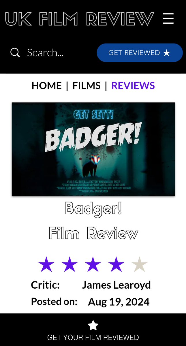 From <a href="/itsbwfilm/">Barry Wilkinson</a> check out our review of Badger! 🦡 
#shortfilm
ukfilmreview.co.uk/reviews/badger!