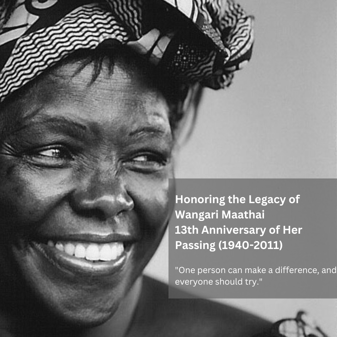 As we mark Wangari Maathai's 13th anniversary of her passing, we honour her legacy of planting seeds of hope, justice, and change. Her vision for a greener, more just world lives on in every tree planted and every life touched. Her spirit continues to inspire us all.