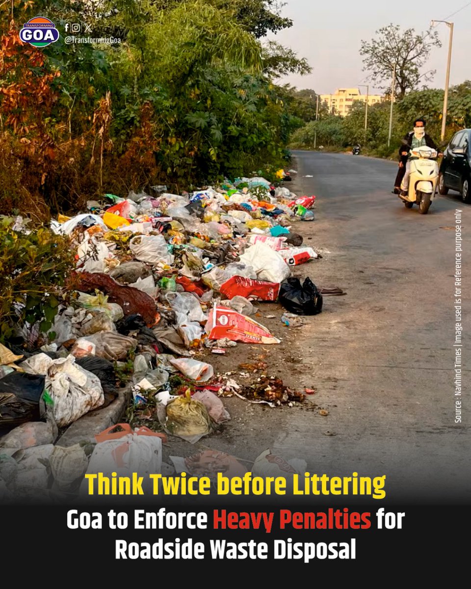 TransformingGoa's tweet image. Chief Minister Pramod Sawant proposes stricter fines and even seizing of vehicles for violators. 

#CleanGoa #GoGreen #WasteManagement #RoadsideCleanliness #SustainableGoa #ZeroWaste #EnvironmentProtection #GoaNews