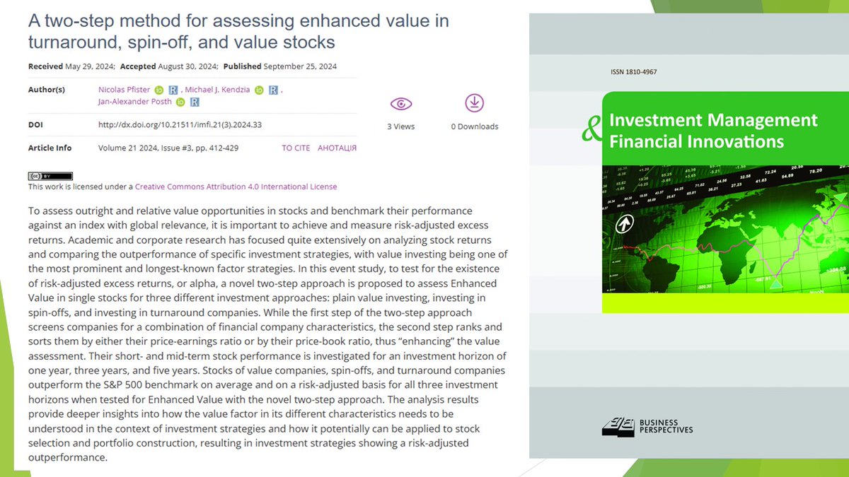 imfi_journal's tweet photo. 🔗 https://t.co/FlVyDIdY3R
📝 A two-step method for assessing enhanced #value in #turnaround, #spin-off, and value #stocks
👥 Nicolas Pfister, Michael J. Kendzia, Jan-Alexander Posth https://t.co/tzvEbgbnS9