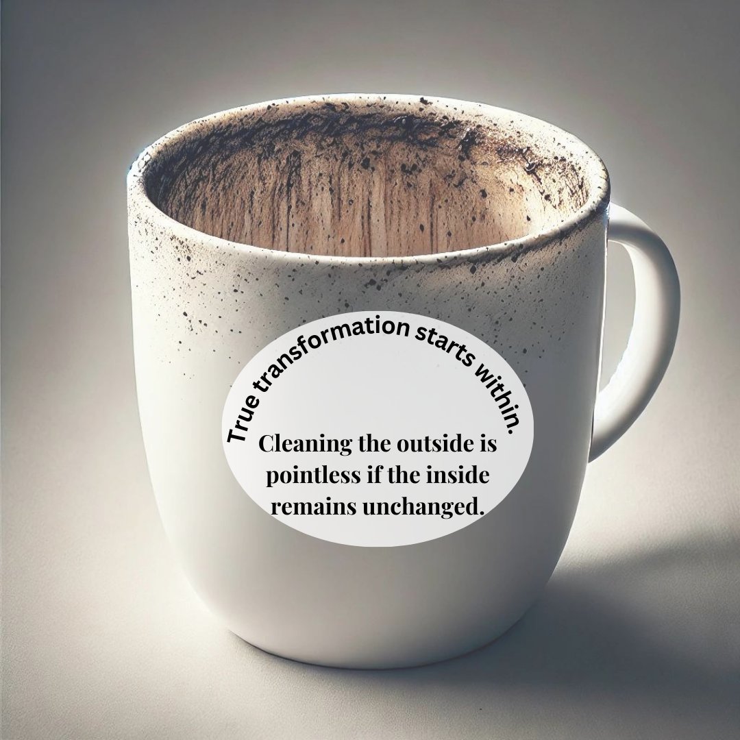 meetmoffy's tweet photo. Trying to change your behavior without first renewing your minds is like trying to clean the outside of a cup while leaving the inside dirty  — it's pointless.

When the mind is transformed, everything else follows. https://t.co/4fMOmpWnpP