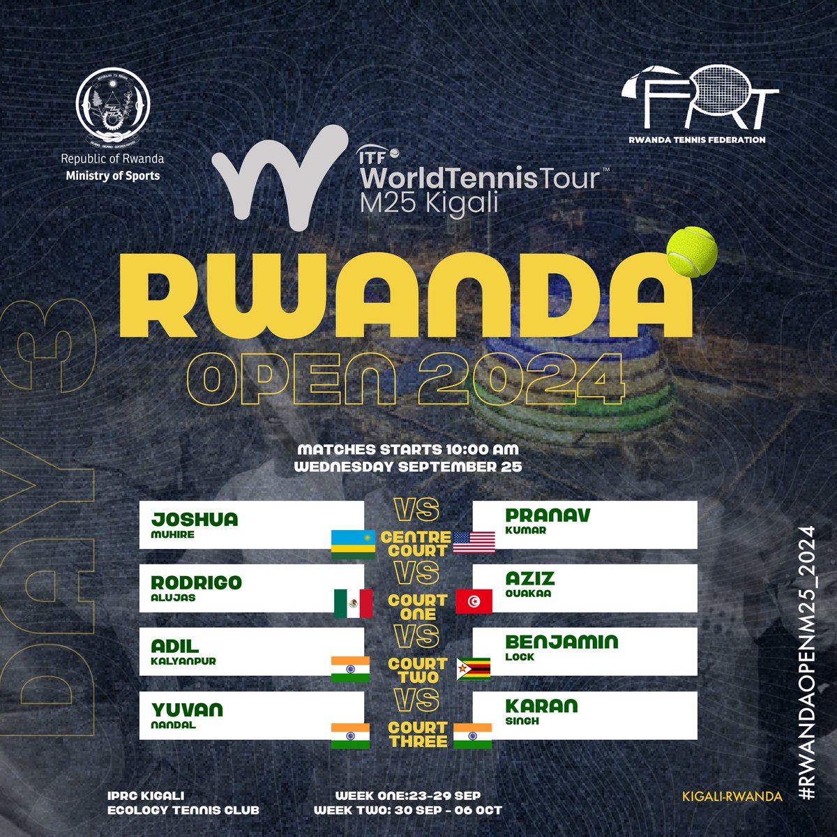 nsengiyumvasid2's tweet photo. Kwipima kwiza uyu munsi ku abasore bacu muri #RwandaOpen tuze kureba imbaraga naho bageze muri #Tennis.
Imikino ya Rwanda Open ikomeje gukinirwa ku Kicukiro IPRC aho igihembo gikuru ari 25k$.
#tennis @tennis_rwanda https://t.co/FA5zh0Ttn4