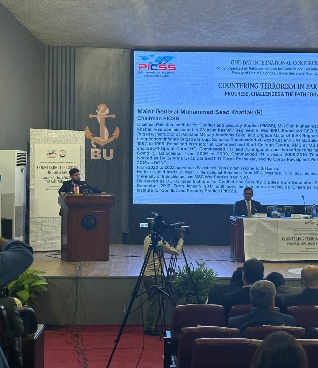 janaawez's tweet image. International conference on Countering Terrorism in Pakistan: progress and the Path forward.

Experts gather at #BahriaUniversity to discuss coordinated efforts, international best practices &amp;amp; community engagement.  

#TerrorFreePakistan #PICSS #BahriaUniversity #PakistanArmy