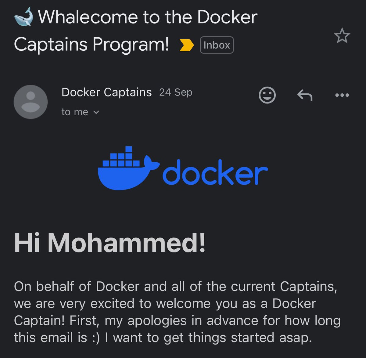 I've been a <a href="/Docker/">Docker</a> fanboy for a while 👴🏽 I remember my early days playing with it back in 2014 before even the stable release &amp; the unforgettable moments with the community 🥹
Today I have a little news to share: I joined the amazing group of Docker Captains 👨🏽‍✈️