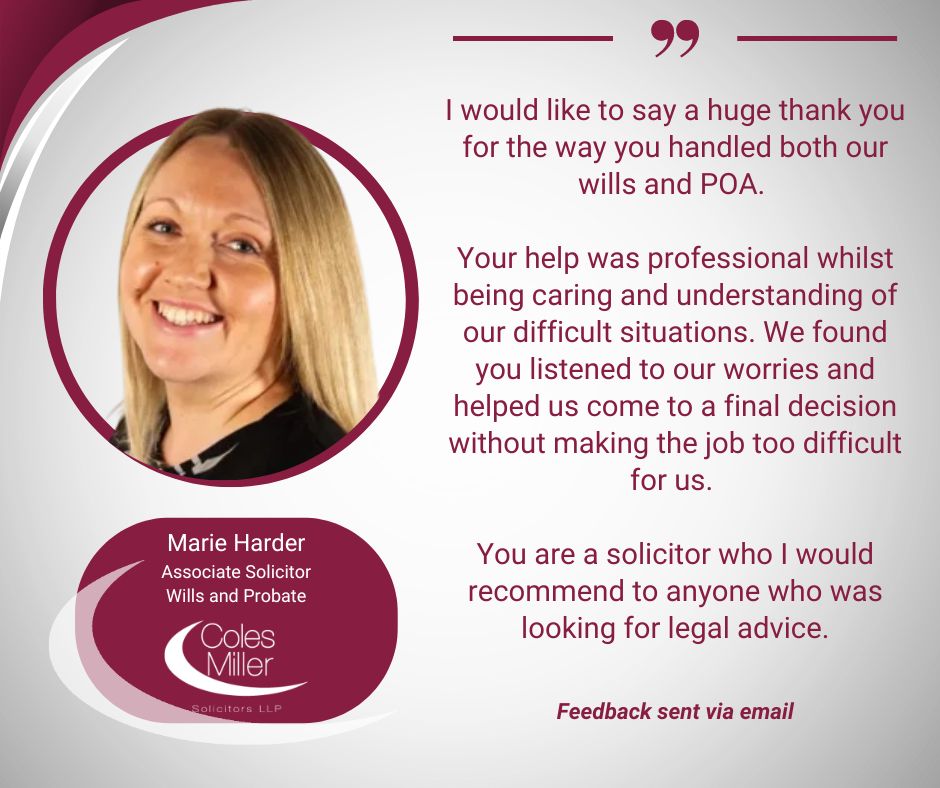 ColesMillerLLP's tweet image. Huge congratulations to Marie Harder on receiving this heartfelt feedback! 🌟

Marie's professionalism, kindness, &amp;amp; understanding made these clients at ease when discussing their #Wills &amp;amp; #PowersOfAttorney.

Well done Marie, – you're truly making a difference! 👏

#Poole #Dorset