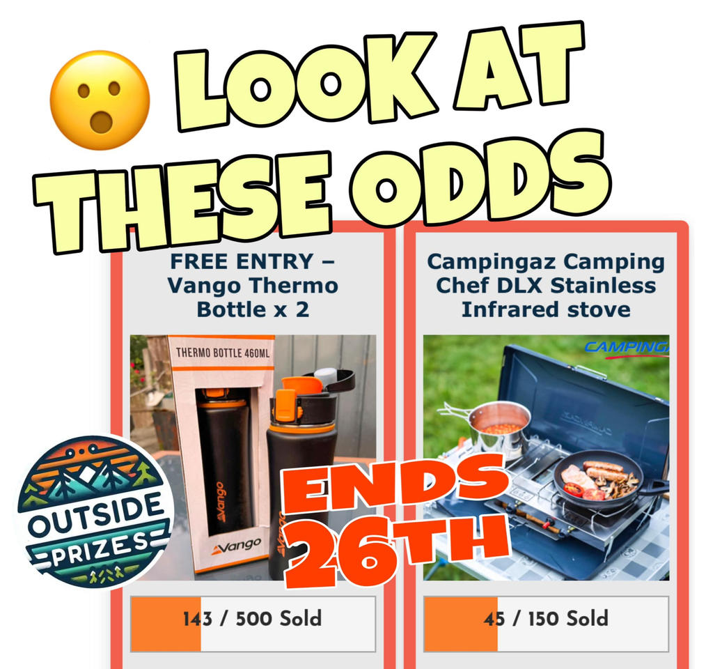 outsideprizes's tweet photo. LIVE DRAW THURSDAY and you’d be a fool to miss out. Enter here NOW 👉 https://t.co/K9OTjNXacl FREE ENTRY to win a Vango Thermo bottle, and the odds on winning the Campingaz stove for just 99p are amazing
#outdoors #adventure https://t.co/pjbnU9WX59