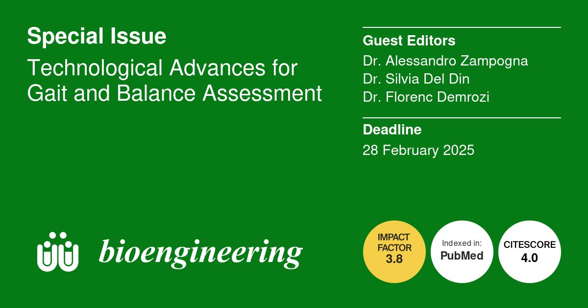 Bioeng_MDPI's tweet photo. 📢 A new Special Issue "Technological Advances for Gait and Balance Assessment" is now open for submissions!🔗 https://t.co/5ZjOrQpLSr.
#diagnostic #devices #wearable #sensors #machine_learning #artificial_intelligence #biomechanical #telemedicine #remote_monitoring https://t.co/lPH4ap9Dbt