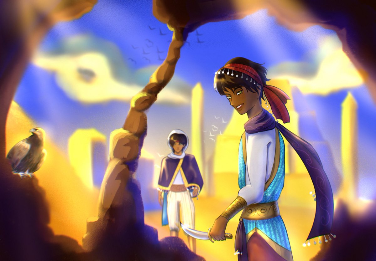 “Don’t just sit around, join us”
I almost never use twitter but I wanted to show how proud I am of this piece, it took around four hours and I’m very happy with it. Ai bros could never.

#ocart #desert #art #persia #arab #digitalart