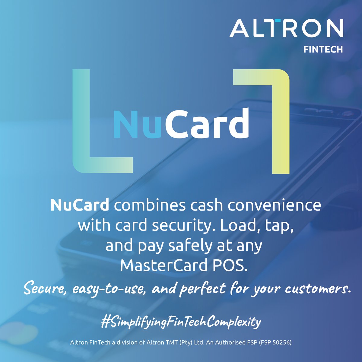 AltronFinTech's tweet image. Experience the best of both worlds with NuCard—cash convenience and card security in one. Join over 2 million users in financial inclusion with NuCard by Altron FinTech! eu1.hubs.ly/H0c71Wx0

#NuCard #AltronFinTech #SimplifyingFintechComplexity