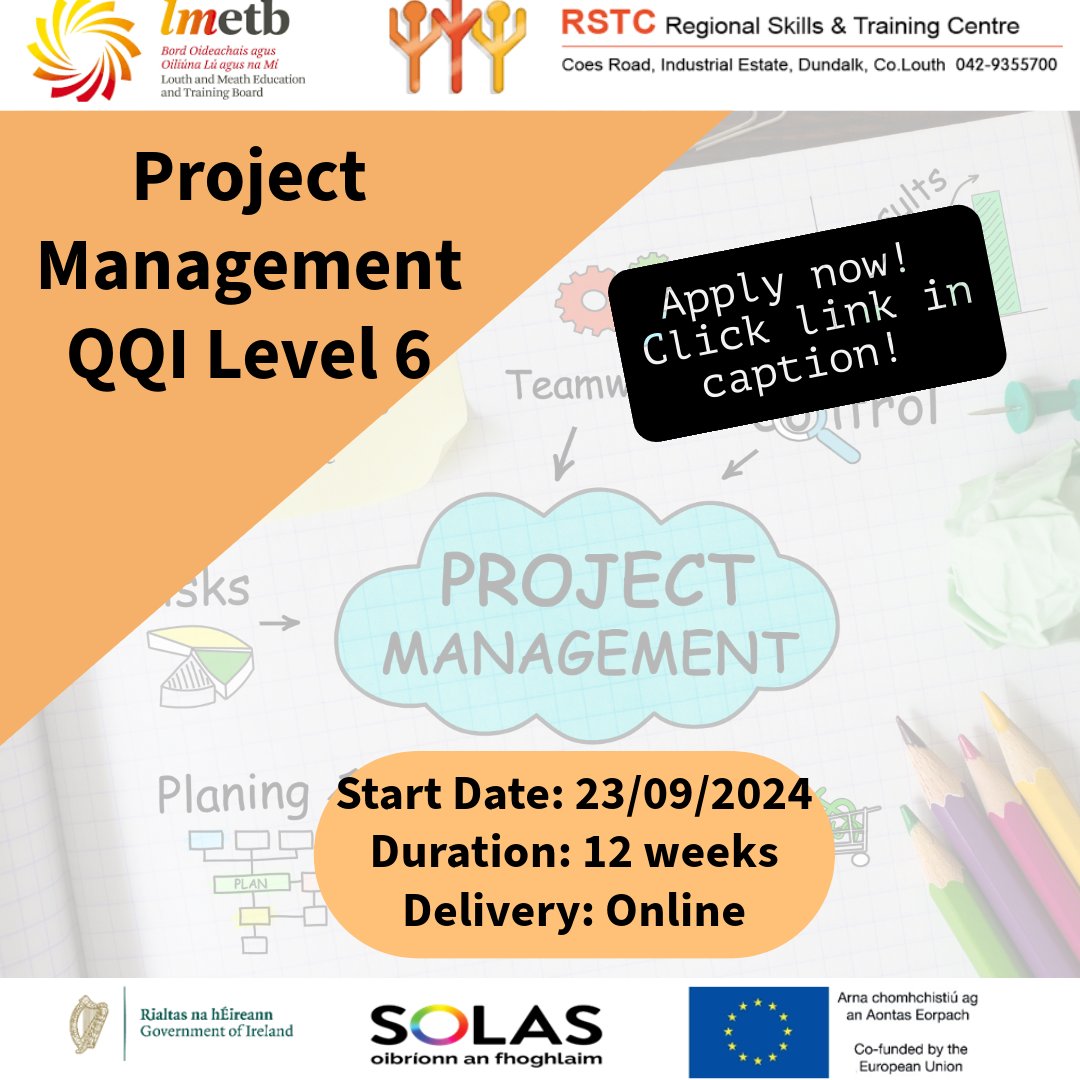 RSTCdlk's tweet photo. DONT MISS OUT!🤚

Project Management QQI L6

Apply now! 👈

https://t.co/R7vnZbMx6M 

📍Location: Online

❓Questions?

📞Call: 042 93 55700

📧Email: recep.rst@lmetb.ie

T&amp;C'S Apply* https://t.co/HB93YuywiB