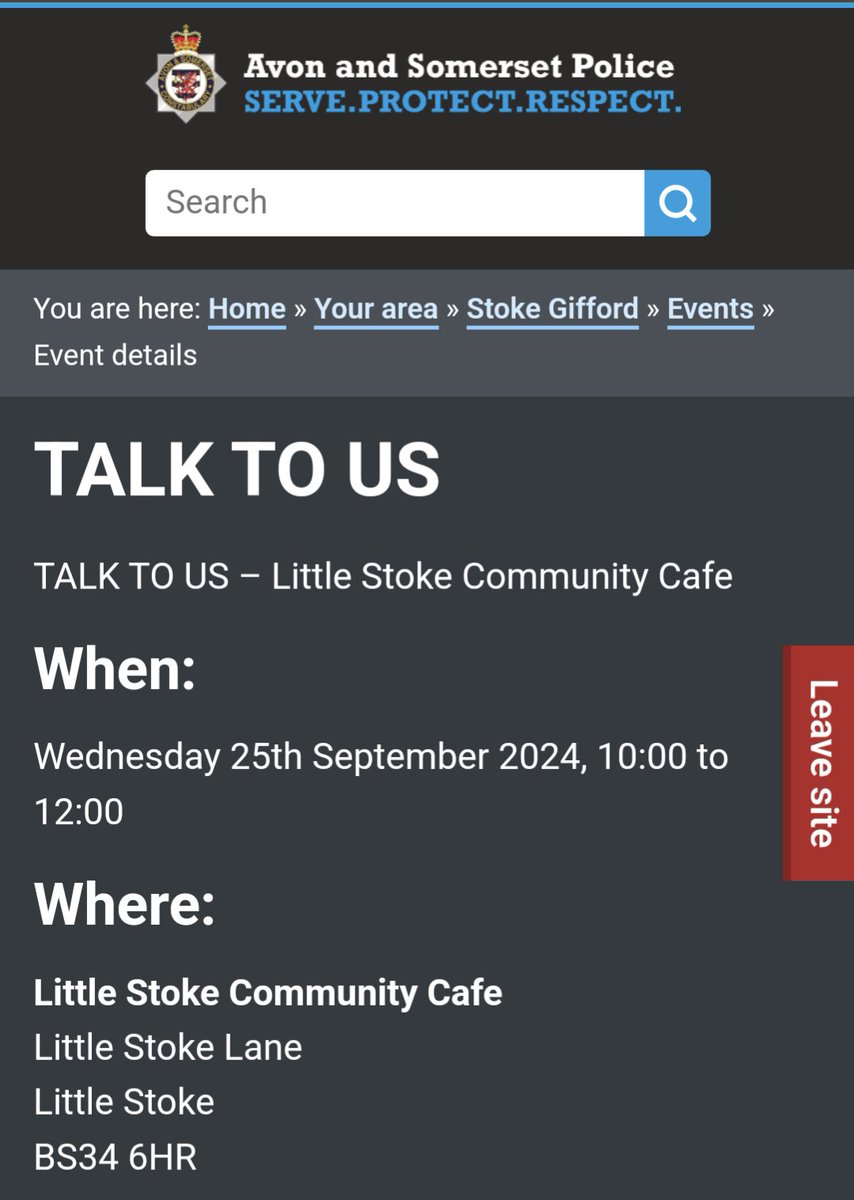 WHAT'S ON: Neighbourhood Police Team Drop-In Session at Little Stoke Community Café this Wednesday (25th September 2024), 10am-12noon.

Find more local events on the What's On page of the Stoke Gifford Journal website: stokegiffordjournal.co.uk/whats-on/