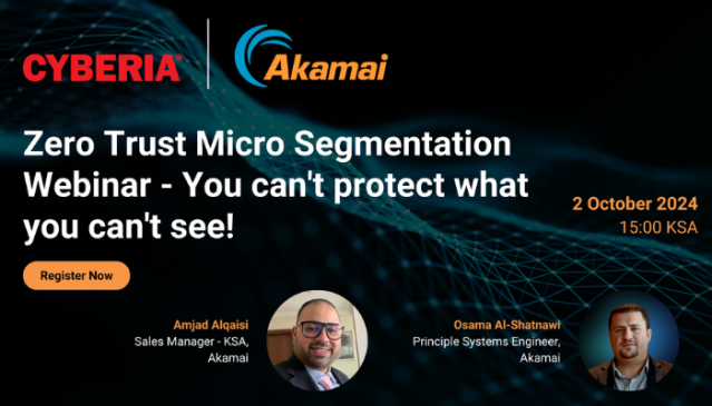 JoeBahr's tweet photo. Want to prevent ransomware? @CyberiaSaudi and @Akamai are teaming up to show you how AI-powered segmentation and Zero Trust can stop lateral movement on your network. Join us on Oct 2 for this key webinar! #AkamaiSecurity https://t.co/zDh4F79eRq https://t.co/rivXSknWAr