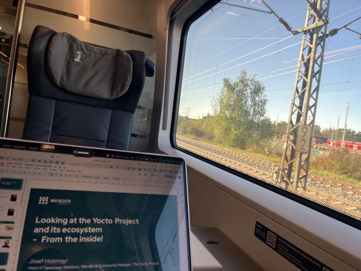 TheYoctoJester's tweet image. Another train, another plane... no sleep &apos;til Yocto!

Again heading out to speak about the Yocto Project, how it works, what it does, and how to be a good citizen and person.

#opensource #community #developers