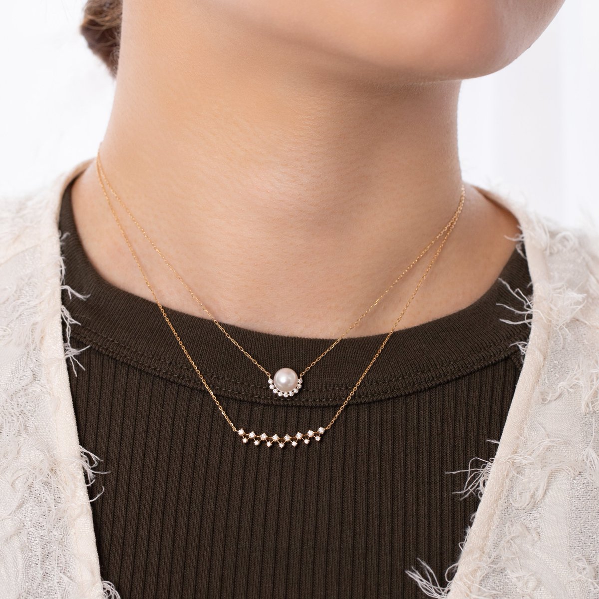 ダイヤモンドを共有点とした胸元コーデ💎#オレフィーチェ 上：K18/Pt