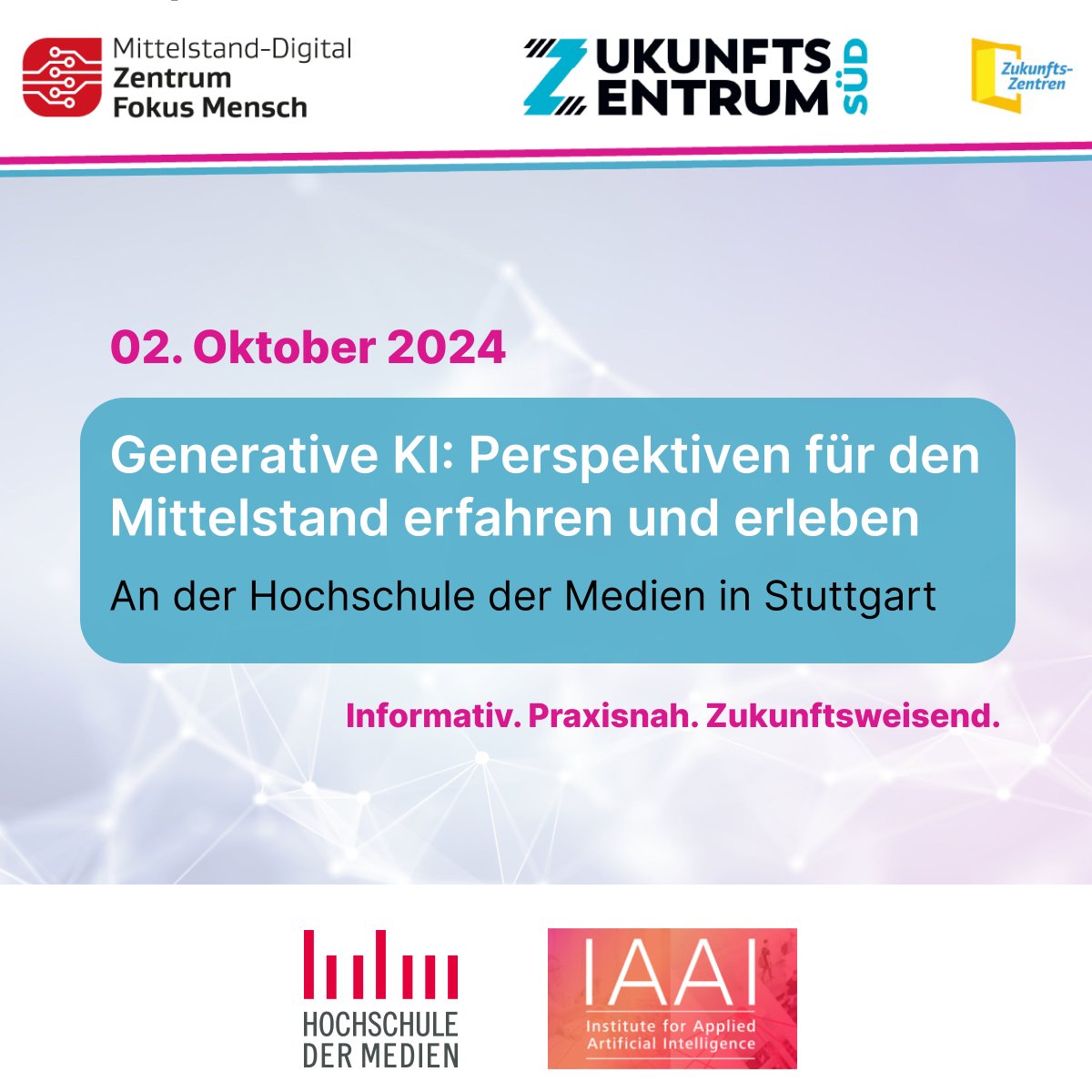 🚀 Jetzt noch zur Veranstaltung „Generative KI“ anmelden! Am 02.10.24 laden wir gemeinsam mit dem Zukunftszentrum Süd nach #Stuttgart an die <a href="/hdm_stgt/">Hochschule der Medien (HdM)</a> ein! Zur Anmeldung: digitalzentrum-fokus-mensch.de/GenKI2024