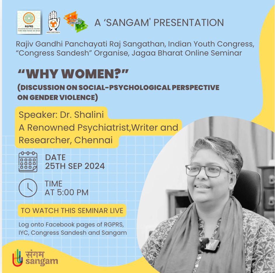 IYC's tweet photo. "Why Women?"
(Discussion on Social-Psychological Perspective on Gender Violence.)

Join Exclusive Live Seminar.
Wednesday  25th September, 2024, 5:00 PM. https://t.co/deKPoSZNtm