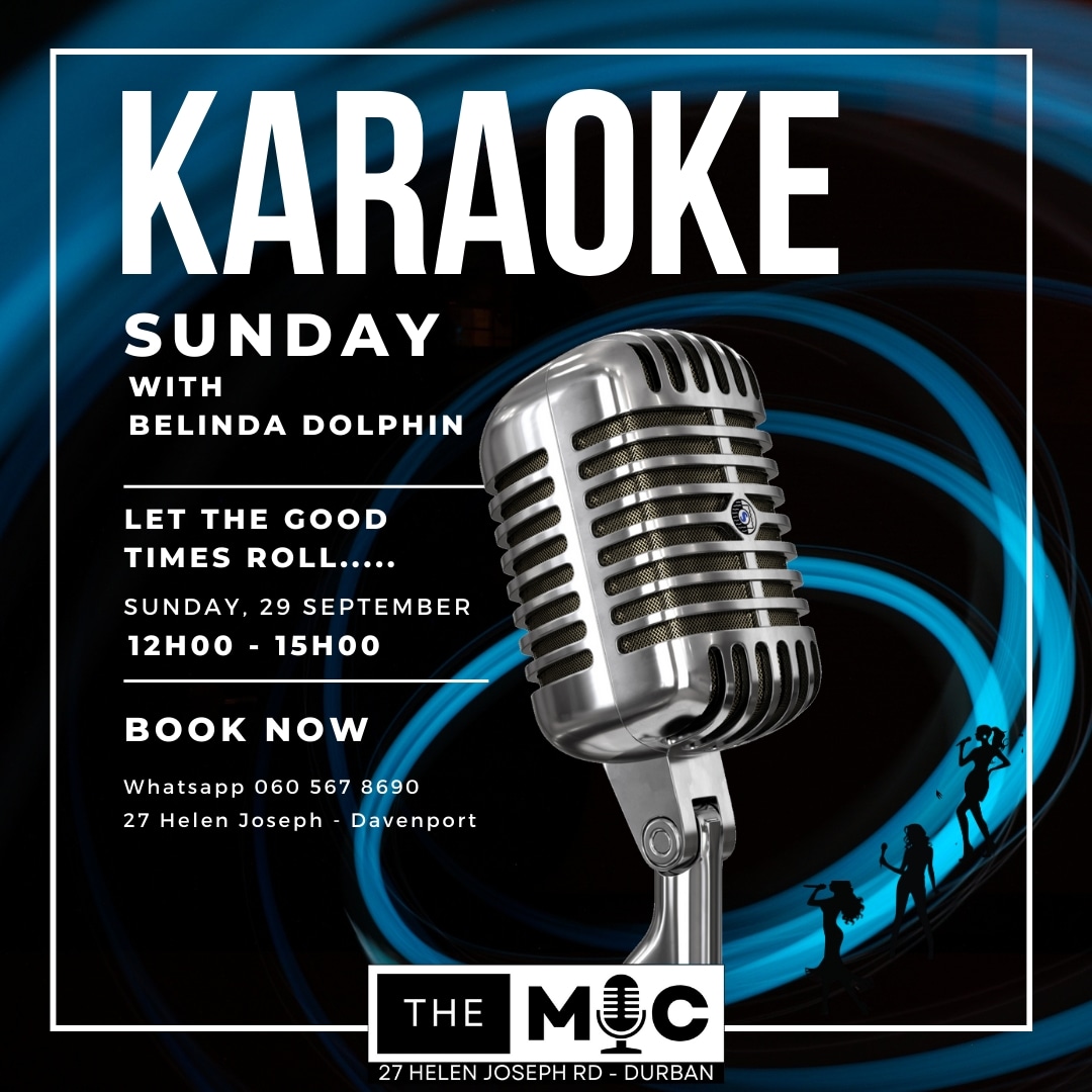 themic031's tweet photo. Karaoke Sunday with Belinda Dolphin

Let the Good Times Roll 🎶

Sunday, 29 September | 12h00-15h00

Book NOW 060 567 8690

#fosacentertainment #TheMicComedyClub #TheMic031 #durban #music #karaoke #fun https://t.co/3Uehrv59Rh